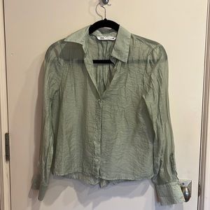 NWOT Zara Green Chiffon Button down size XS